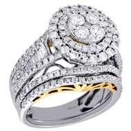 14K Two Tone Gold Diamond Bridal Set Halo Engagement Ring + Wedding Band 2.5 Ct.