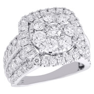 14K White Gold Round Diamond Flower Engagement Ring Ladies Square Halo 3.50 CT.