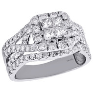 14K White Gold Quad Princess Diamond Intersecting Halo Engagement Ring 2 Ct.