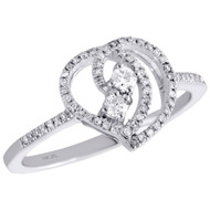 10K White Gold Two Stone Solitaire Diamond Heart Right Hand Cocktail Ring 1/5 Ct