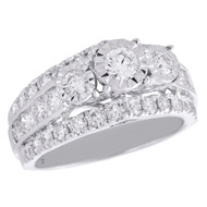 Ladies 14K White Gold Three Stone Round Diamond Wedding Engagement Ring 2 CT.