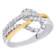 10K Yellow & White Gold Real Diamond Crossover Loop Cocktail Ring Band 5/8 CT.