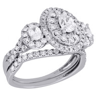 14K White Gold Three Stone Diamond Bridal Set Engagement + Wedding Rings 1.5 Ct.