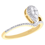 10K Yellow Gold Cluster Diamond Teardrop Contour Right Hand Cocktail Ring 1/4 Ct