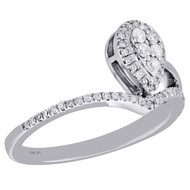 10K White Gold Round Diamond Teardrop Contour Right Hand Cocktail Ring 1/4 Ct.