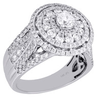 14K White Gold Round Solitaire Diamond Cluster Halo Flower Engagement Ring 2 Ct.