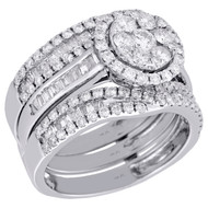 14K White Gold Diamond Bridal Set Halo Flower Engagement + Wedding Rings 2 Ct.