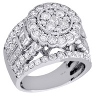 14K White Gold Princess Solitaire Diamond Flower Cluster Engagement Ring 3 Ct.