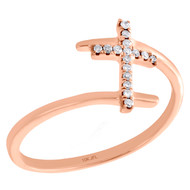 10K Rose Gold Round Diamond Sideways Cross Right Hand Fashion Ring 1/12 Ct.