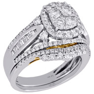 14K Two Tone Gold Diamond Bridal Set Square Engagement + Wedding Rings 1.5 Ct.