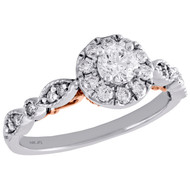 14K Two Tone Gold Round Solitaire Diamond Halo Teardrop Engagement Ring 0.75 Ct.