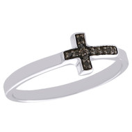 .925 Sterling Silver Black Diamond Sideways Cross Ring Promise Band 1/20 CT.
