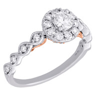 14K Two Tone Gold Round Solitaire Diamond Halo Braided Enagement Ring 0.75 Ct.