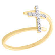10K Yellow Gold Round Diamond Sideways Cross Right Hand Fashion Ring 1/12 Ct.