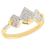 10K Yellow Gold Cluster Diamond Triple Triangle Right Hand Fashion Ring 0.17 CT.