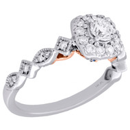 14K Two Tone Gold Round Solitaire Diamond Square Halo Engagement Ring 0.75 Ct.