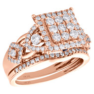 14K Rose Gold Diamond Square Engagement Ring + Wedding Band Bridal Set 1.25 CT.