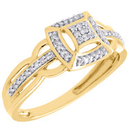 10K Yellow Gold Diamond Cluster Interlocking Right Hand Cocktail Ring 0.13 CT.