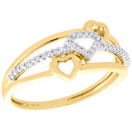 10K Yellow Gold Ladies Diamond Triple Heart Right Hand Cocktail Ring 1/10 Ct.