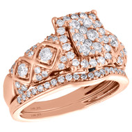 14K Rose Gold Diamond Rectangle Engagement Ring + Wedding Band Bridal Set 1 CT.