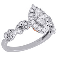 14K Two Tone Gold Marquise Solitaire Diamond Halo Swirl Engagement Ring 0.75 Ct.