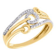 10K Yellow Gold Diamond Interlocked Cirlces Right Hand Cocktail Ring 1/8 Ct.