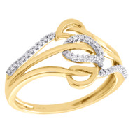 10K Yellow Gold Diamond Interlocked Triple Leaf Right Hand Cocktail Ring 1/10 Ct