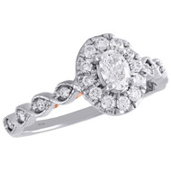 14K Two Tone Gold Oval Solitaire Diamond Halo Designer Engagement Ring 0.75 Ct.