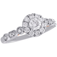 14K Two Tone Gold Solitaire Diamond Round Halo Ladies Engagement Ring 0.75 Ct.