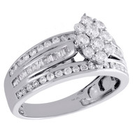 14K White Gold Round & Baguette Diamond Cluster Marquise Engagement Ring 1 Ct.
