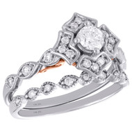 14K White & Rose Gold Solitaire Diamond Engagement + Wedding Bridal Set 0.75 CT.