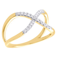 10K Yellow Gold Ladies Diamond Criss Cross Right Hand Cocktail Ring 1/6 Ct.
