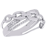 10K White Gold Diamond Bypass Link Band Split Shank Right Hand Ring 0.20 CT.