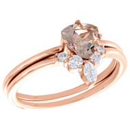 10K Rose Gold Diamond & Trillion Morganite Engagement Ring Bridal Set 0.88 TCW