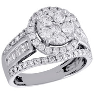 14K White Gold Baguette Diamond Contoured Flower Ladies Engagement Ring 1.88 Ct.