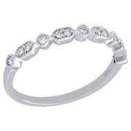 10K White Gold Prong Set Round Diamond Milgrain Stackable Right Hand Ring 1/8 Ct