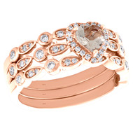 10K Rose Gold Diamond & Heart Morganite Engagement Ring Bridal Set 0.71 TCW