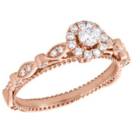 14K Rose Gold 1/5 CT Solitaire Round Diamond Halo Engagement Ring 0.38 TCW.