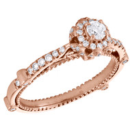 14K Rose Gold 1/5 CT Solitaire Round Diamond Halo Engagement Ring 0.50 TCW.