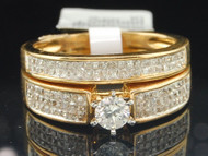 14K Yellow Gold Round Cut Diamond Solitaire Engagement Wedding Bridal Set 1 Ct.