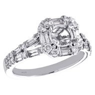 14K White Gold 1 CT Diamond Semi Mount Engagement Ring For 3/4CT Round Solitaire