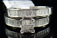Diamond Bridal Set 14K White Gold Princess Baguette Cut Wedding Ring 1 Tcw.