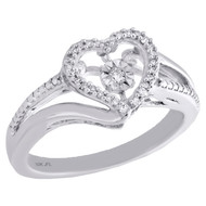 10K White Gold Dancing Diamond Love Heart Right Hand Cocktail Ring 1/10 Ct.