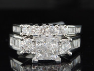 Ladies 14K White Gold Princess Cut Diamond Engagement Ring Bridal Set 2.00 Ct.