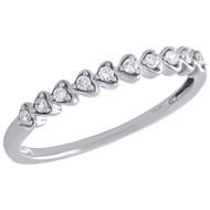 10K White Gold Round Diamond Heart Stackable Ladies Right Hand Ring 1/10 Ct.