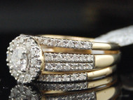 Diamond 3 Piece Wedding Bridal Set 14K Yellow Gold Halo Engagement Ring 1.26 CT