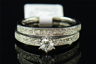 Diamond Bridal Set 14K White Gold Round Solitaire Engagement Wedding Ring .51 Ct