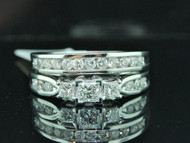 Diamond Solitaire Bridal Set 14K White Gold Princess Cut Engagement Wedding Ring