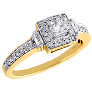 14K Yellow Gold Princess Cut Solitaire Diamond Halo Engagement Ring Band 1/2 CT.
