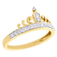 10K Yellow Gold Solitaire Diamond Queen Crown Right Hand Cocktail Ring 1/5 Ct.